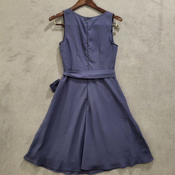 Venus Fit & Flare Sleeveless Dress Womens Size 4 Navy‎ Blue Sheer Lined Back Zip - Picture 2 of 6